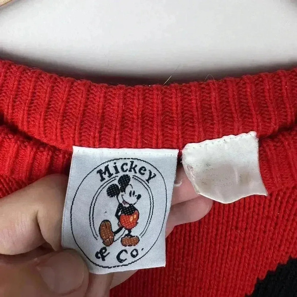 90s Cozy Mickey Mouse Vintage Sweater - Red Striped Knit - Picture 3 of 3
